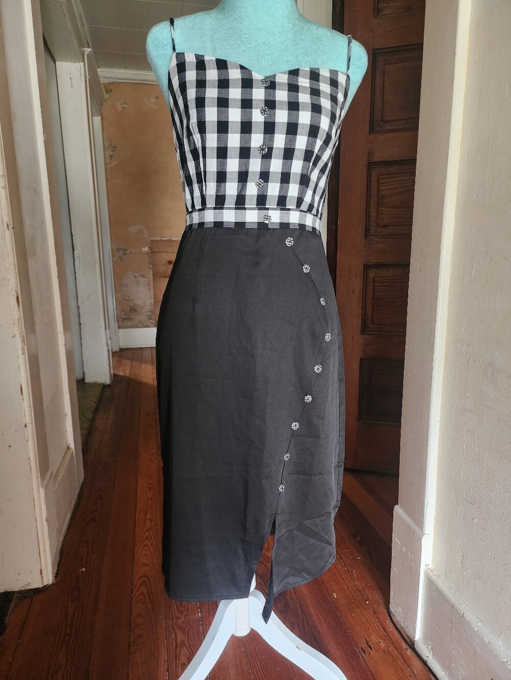 Retro Stage 1960s Style Gingham Plaid Patchwork Dress